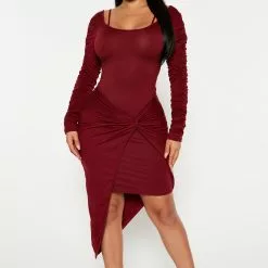 Fashion Nova Dez Midi Dress - Burgundy