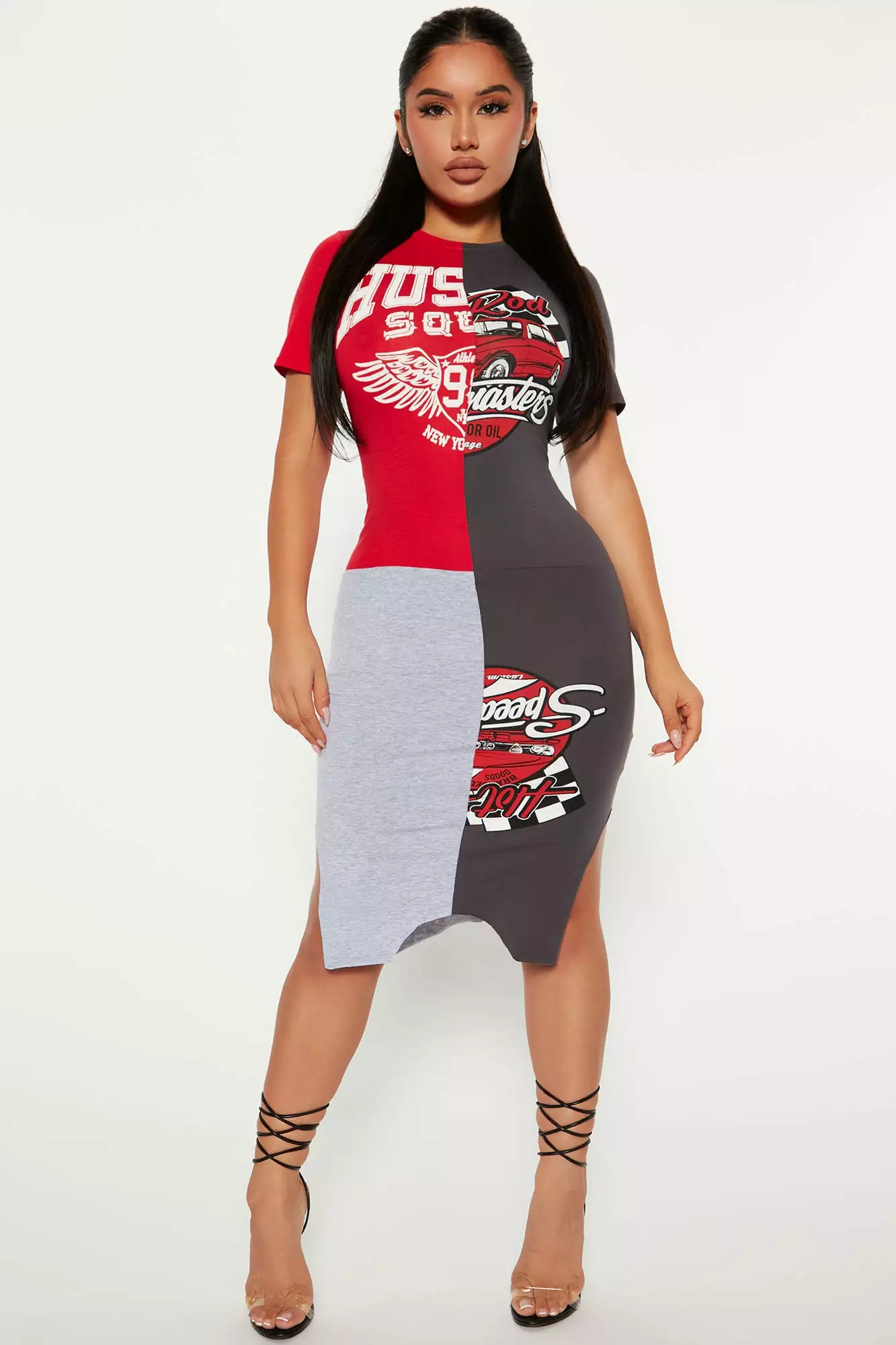 Fashion Nova Hot Rod Midi Dress - Grey/combo 3 Fashion Nova Hot Rod Midi Dress - Grey/combo