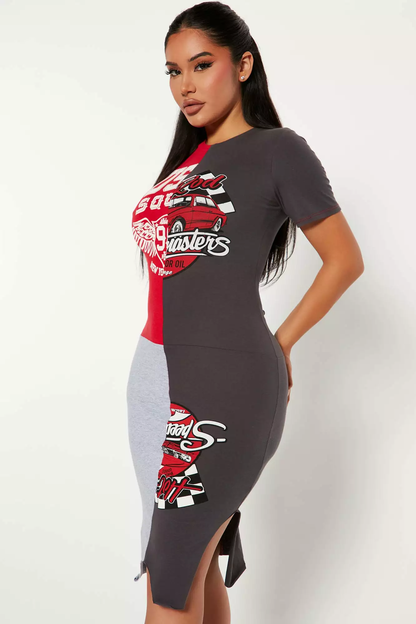 Fashion Nova Hot Rod Midi Dress - Grey/combo 5 Fashion Nova Hot Rod Midi Dress - Grey/combo - Image 3