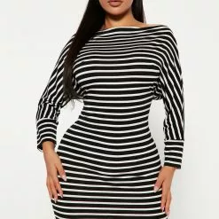 Fashion Nova Naya Striped Mini Dress - Black/White