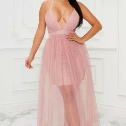 Fashion Nova Andrya Tulle Maxi Dress - Mauve