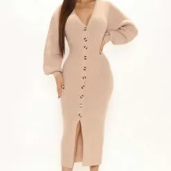 Fashion Nova Serenity Sweater Midi Dress - Taupe
