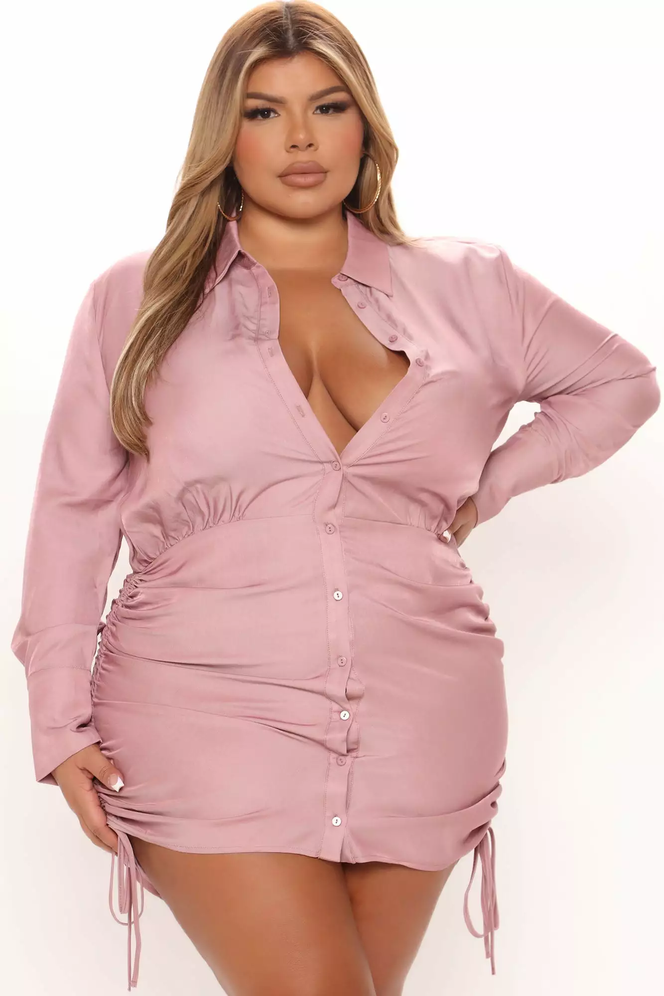 Fashion Nova Wisdom Ruched Shirt Dress - Mauve 8 Fashion Nova Wisdom Ruched Shirt Dress - Mauve - Image 6