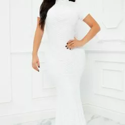 Fashion Nova Meet On The Dancefloor Sequin Maxi Dress - White