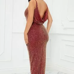 Fashion Nova Giving Life Sequin Maxi Dress - Copper