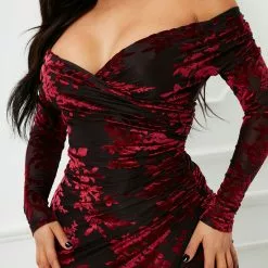 Fashion Nova Alexi Velvet Maxi Dress - Burgundy/combo -Fashion Nova Dresses Shop 10 04 22Studio7 SN KP 11 48 11 47 DR1218 Burgundycombo 7519 EH
