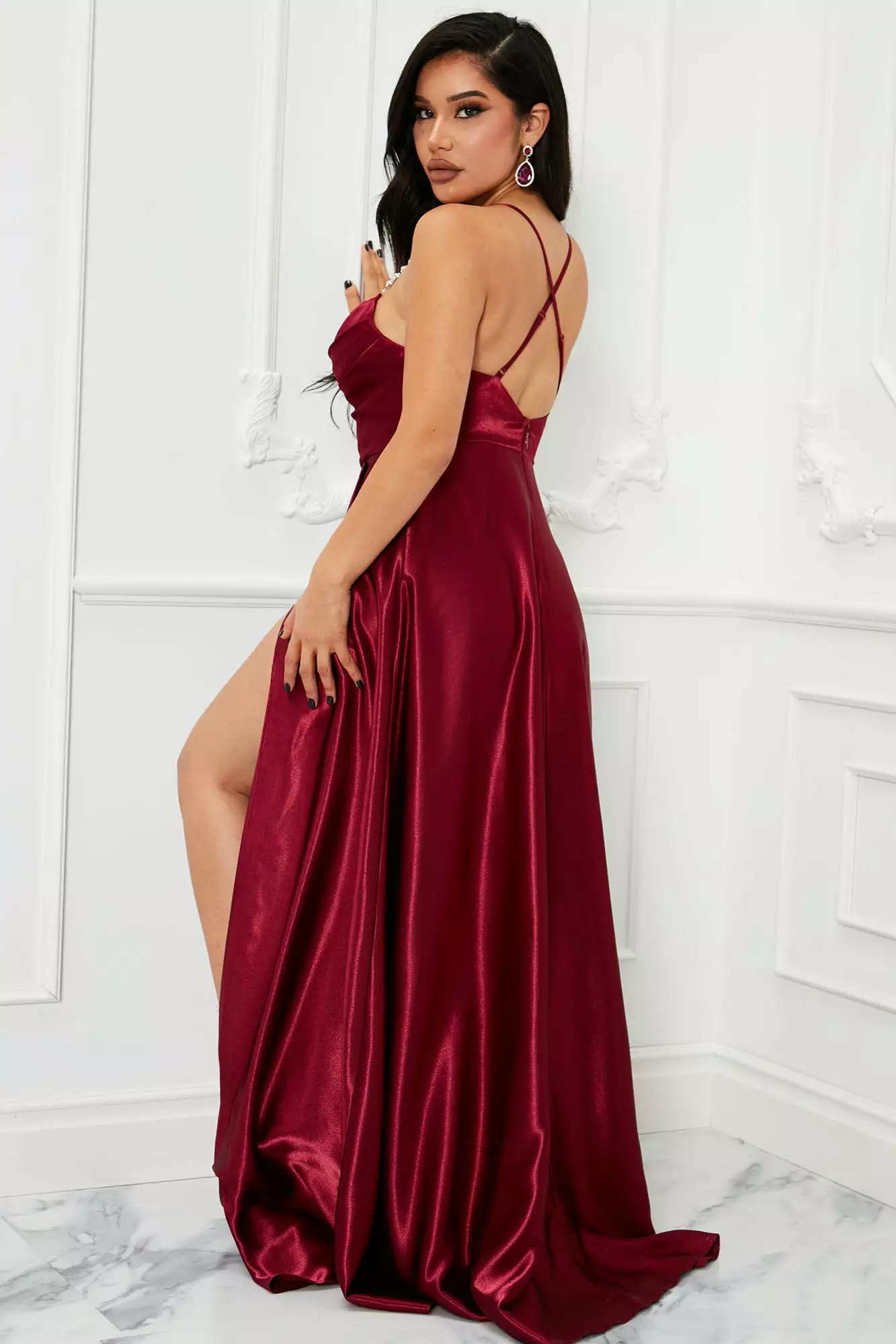 Fashion Nova Sophia Satin Gown - Wine 6 Fashion Nova Sophia Satin Gown - Wine - Image 4