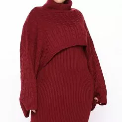 Fashion Nova Another Day Midi Sweater Dress - Burgundy -Fashion Nova Dresses Shop 10 05 20Studio3 EF JH 14 22 09 68 13188 Burgundy 0526 PLUS NT