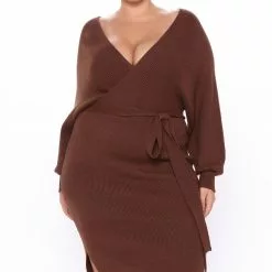 Fashion Nova Mona Sweater Midi Dress - Chocolate -Fashion Nova Dresses Shop 10 05 20Studio3 EF JH 14 50 01 73 ID2591 Chocolate 0590 PLUS NT