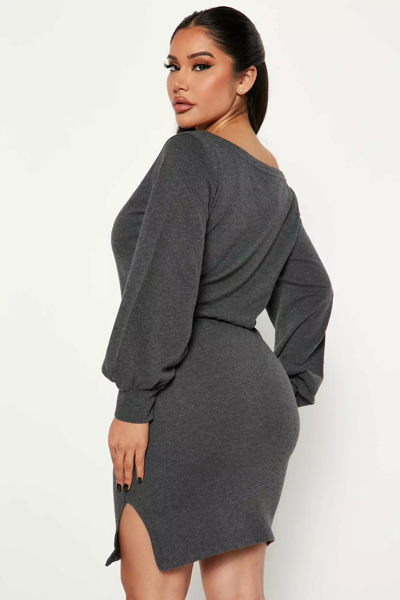 Fashion Nova Kelley Off Shoulder Mini Dress - Charcoal 5 Fashion Nova Kelley Off Shoulder Mini Dress - Charcoal - Image 3