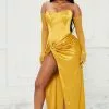 Fashion Nova Teagan Satin Maxi Dress Set - Mustard