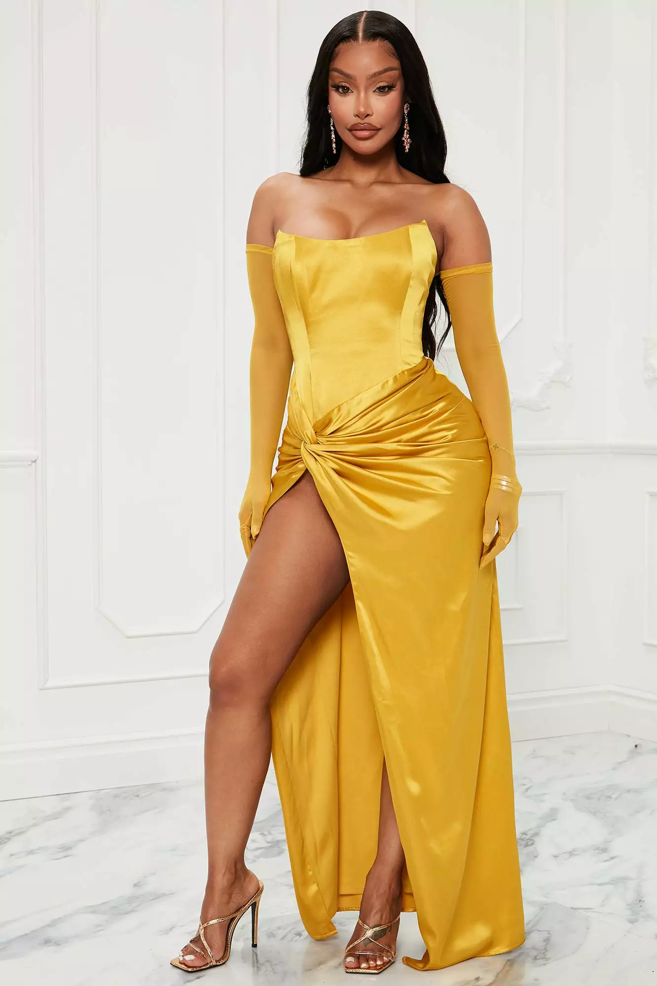 Fashion Nova Teagan Satin Maxi Dress Set - Mustard 3 Fashion Nova Teagan Satin Maxi Dress Set - Mustard