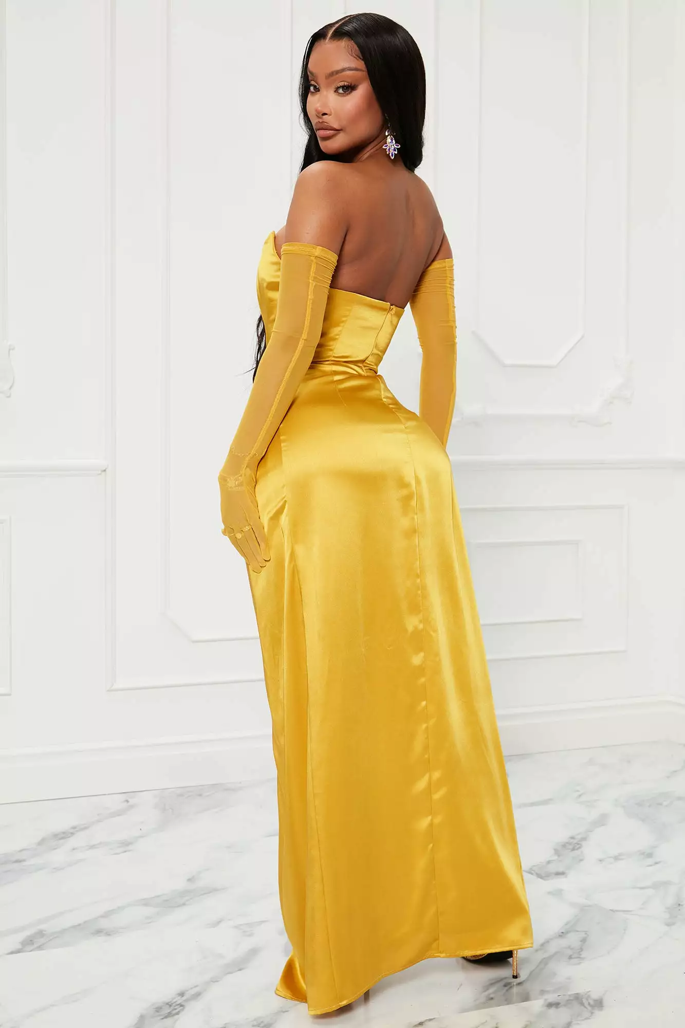 Fashion Nova Teagan Satin Maxi Dress Set - Mustard 5 Fashion Nova Teagan Satin Maxi Dress Set - Mustard - Image 3
