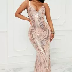 Fashion Nova Mariah Sequin Maxi Dress - Rose Gold