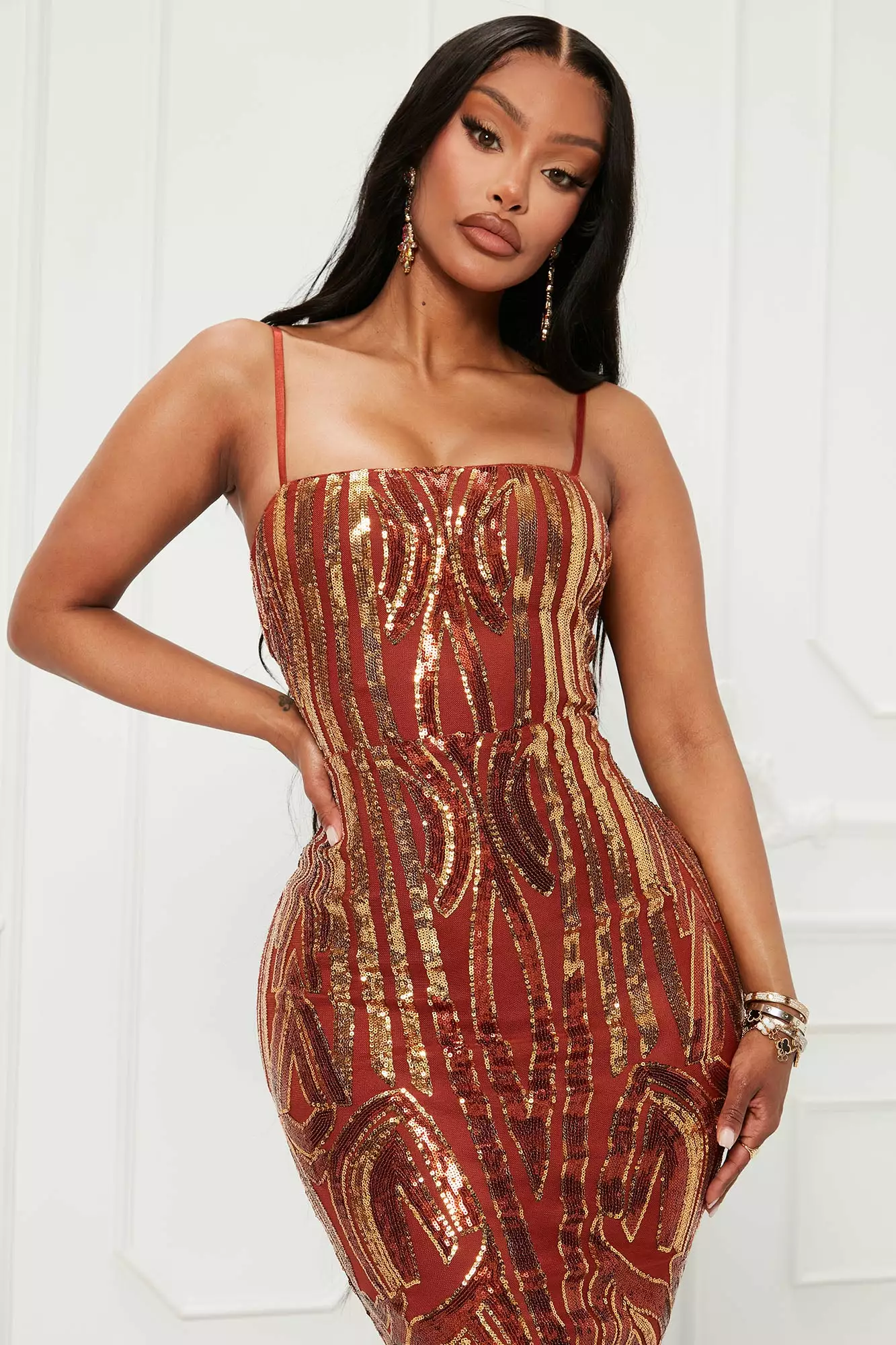 Fashion Nova Raise A Glass Sequin Maxi Dress - Rust/combo 4 Fashion Nova Raise A Glass Sequin Maxi Dress - Rust/combo - Image 2