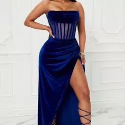 Fashion Nova Vivi Velvet Maxi Dress - Royal
