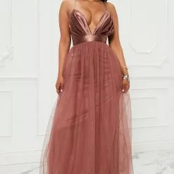 Fashion Nova Julianna Tulle Maxi Dress - Mocha