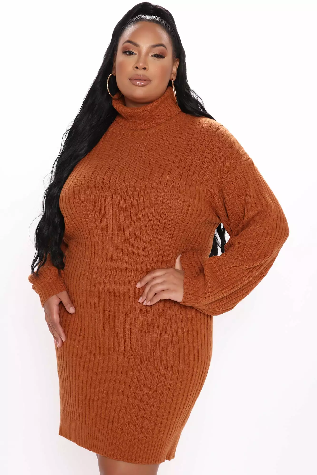 Fashion Nova Too Cozy Turtle Neck Sweater Dress - Cognac 11 Fashion Nova Too Cozy Turtle Neck Sweater Dress - Cognac - Image 9