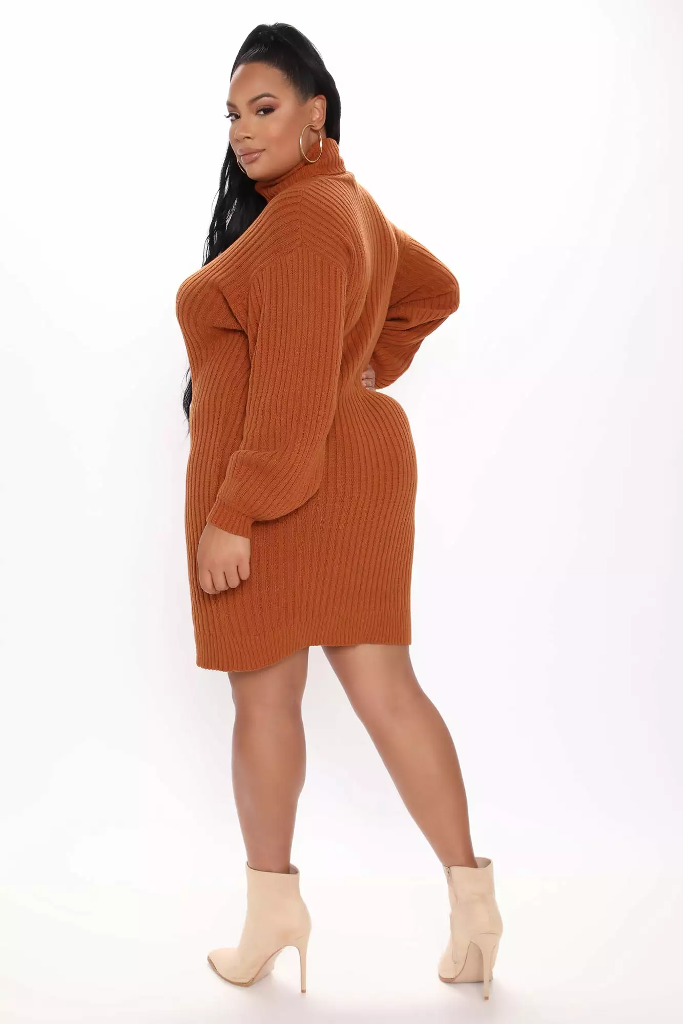 Fashion Nova Too Cozy Turtle Neck Sweater Dress - Cognac 13 Fashion Nova Too Cozy Turtle Neck Sweater Dress - Cognac - Image 11