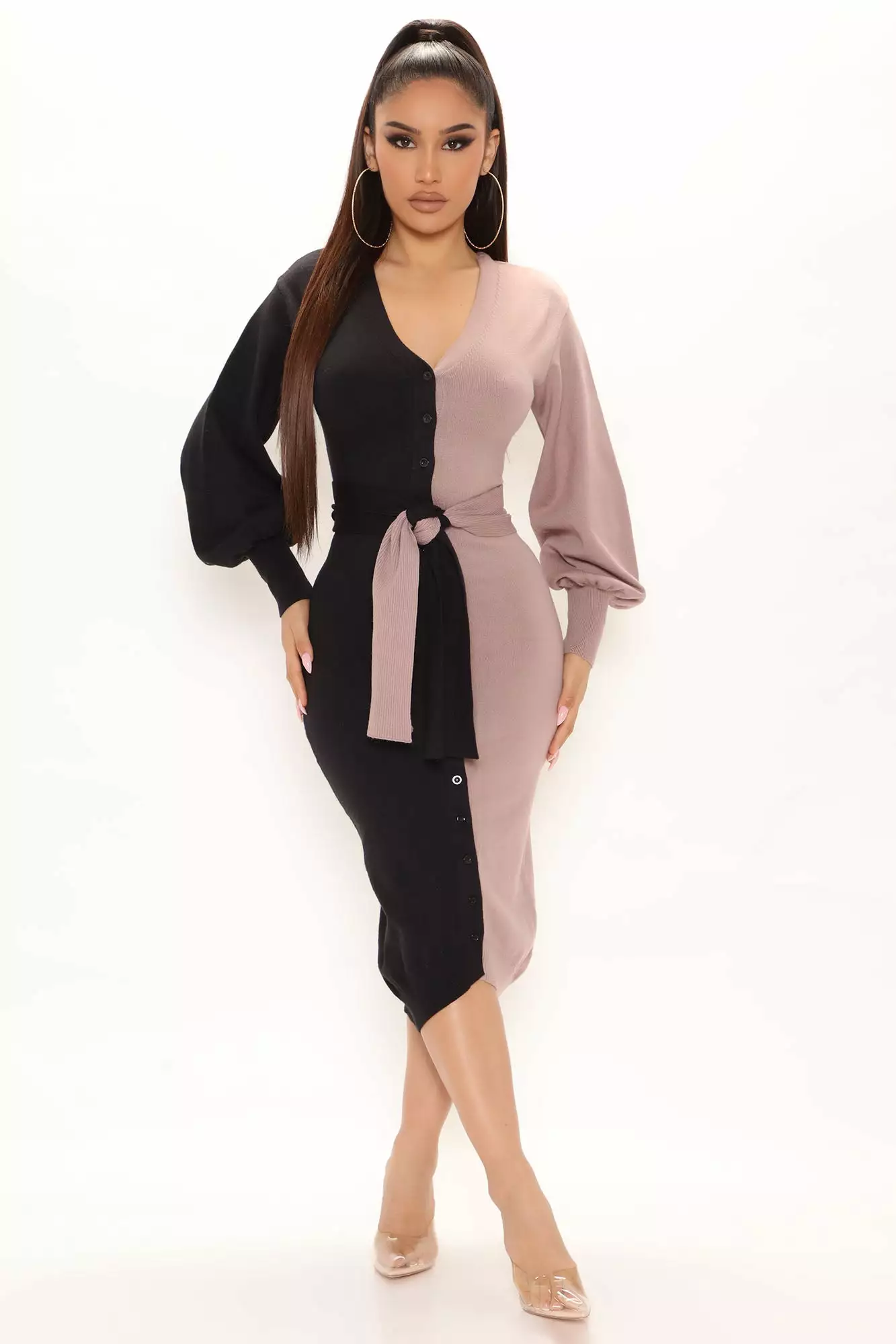 Fashion Nova Rosalee Sweater Midi Dress - Black/combo 3 Fashion Nova Rosalee Sweater Midi Dress - Black/combo