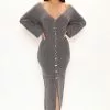 Fashion Nova Serenity Sweater Midi Dress - Charcoal