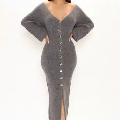 Fashion Nova Serenity Sweater Midi Dress - Charcoal