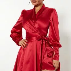 Fashion Nova Tall Only Love Satin Mini Dress - Red