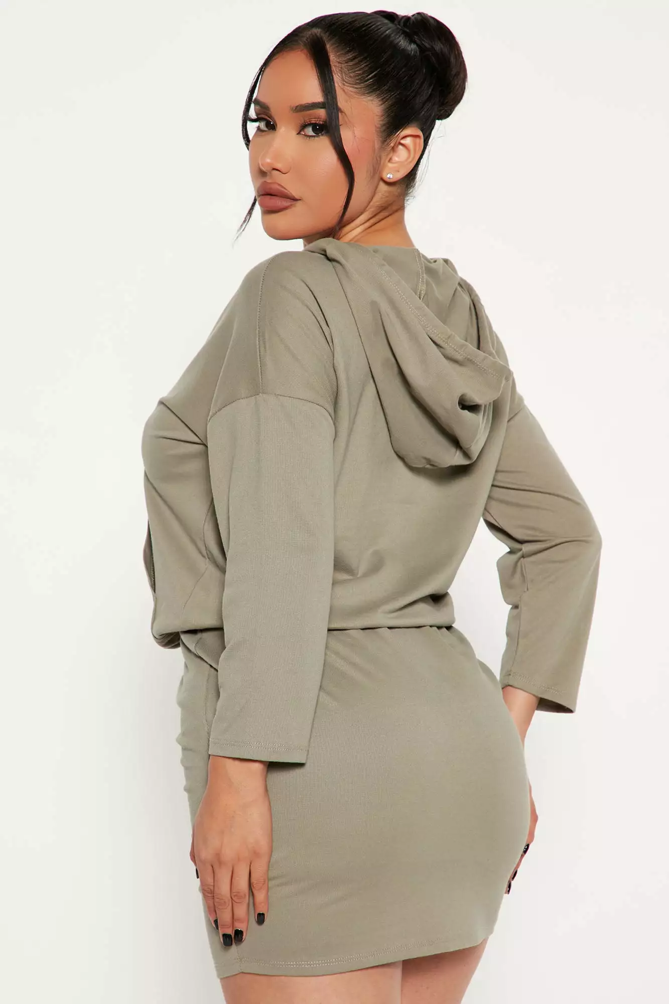 Fashion Nova Brina Hooded Mini Dress - Olive 5 Fashion Nova Brina Hooded Mini Dress - Olive - Image 3