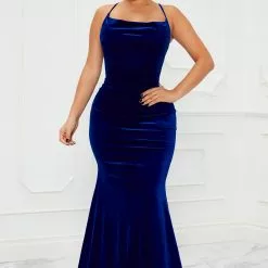 Fashion Nova Wrapped In Velvet Maxi Dress - Royal