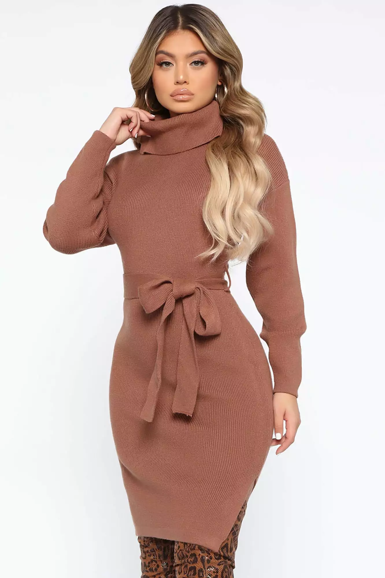 Fashion Nova Out Of Town Midi Sweater Dress - Mocha - Image 2