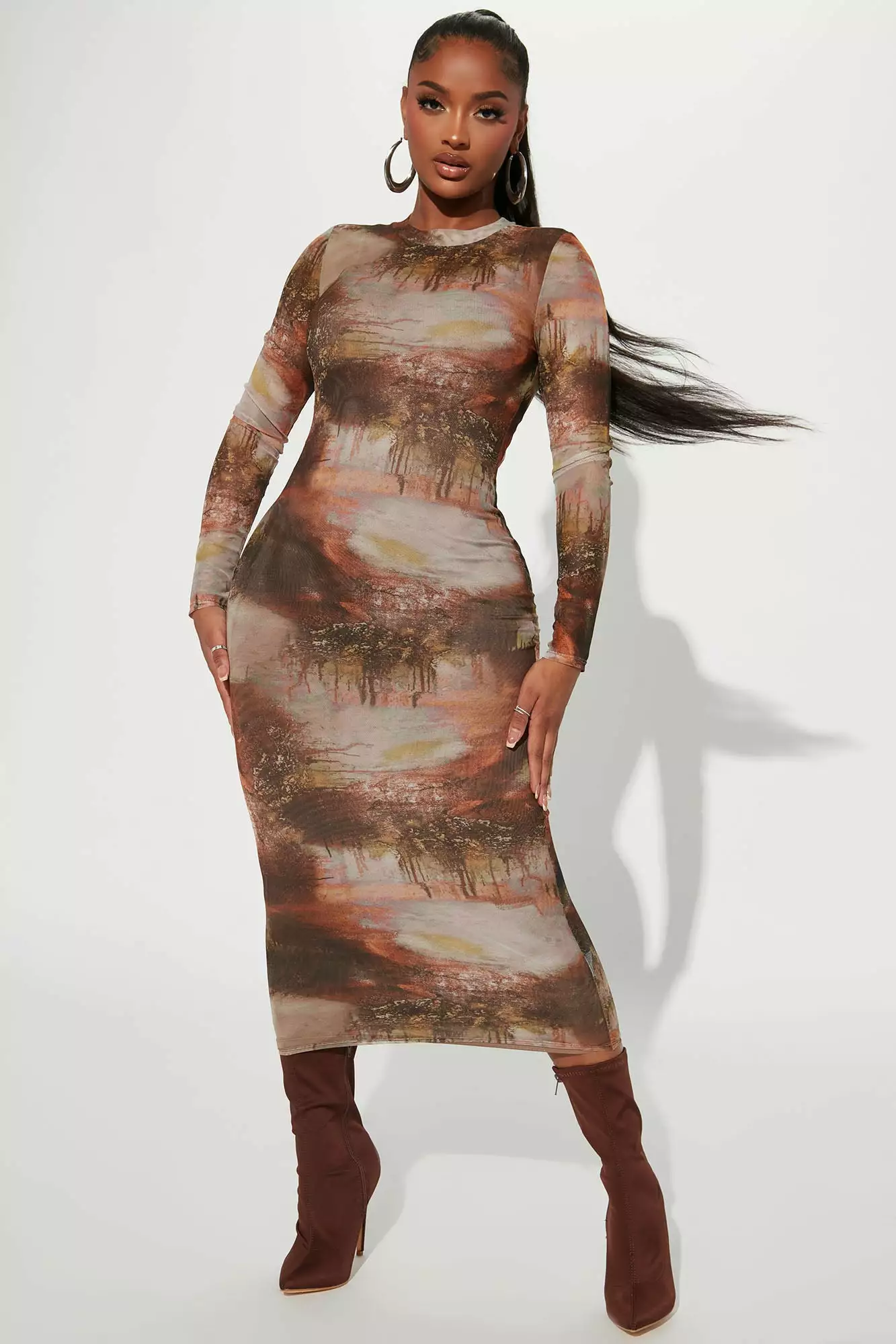 Fashion Nova Mojave Mesh Maxi Dress - Brown/combo 3 Fashion Nova Mojave Mesh Maxi Dress - Brown/combo