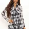 Fashion Nova Natalie Ruched Shirt Dress - Black/White