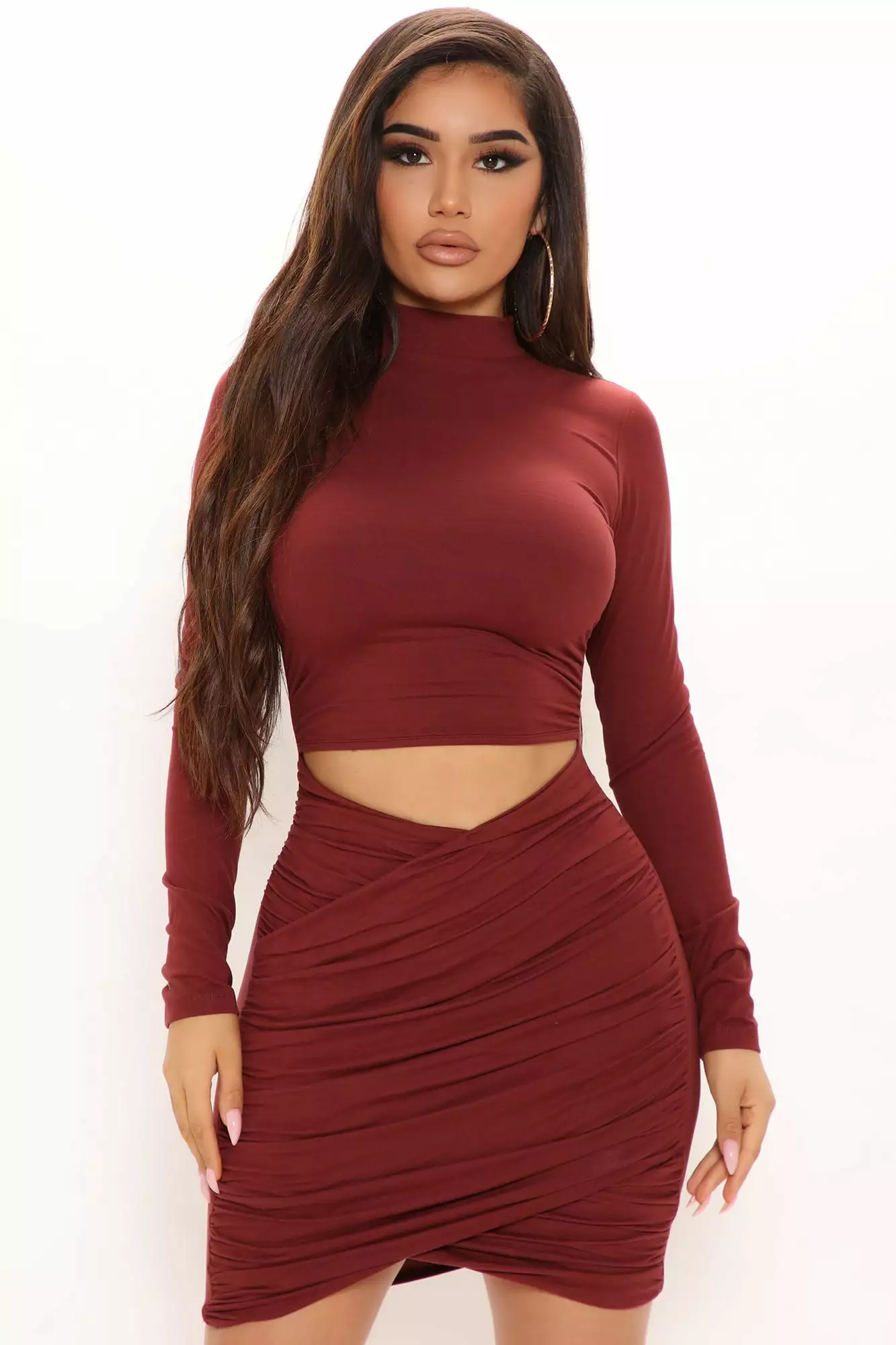 Fashion Nova Kari Ruched Mini Dress - Wine 4 Fashion Nova Kari Ruched Mini Dress - Wine - Image 2