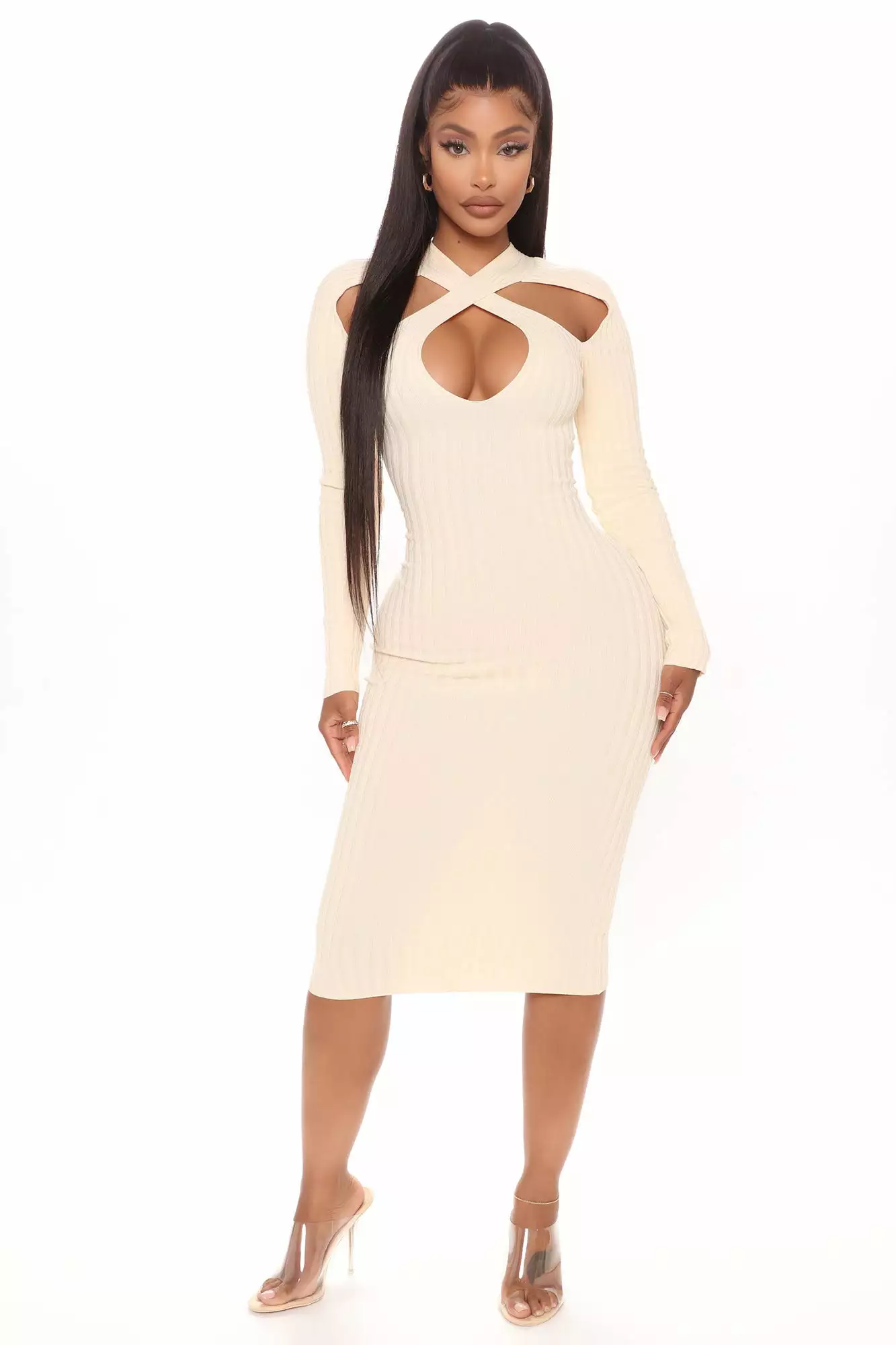 Fashion Nova Caught Looking Sweater Midi Dress - Cream 3 Fashion Nova Caught Looking Sweater Midi Dress - Cream