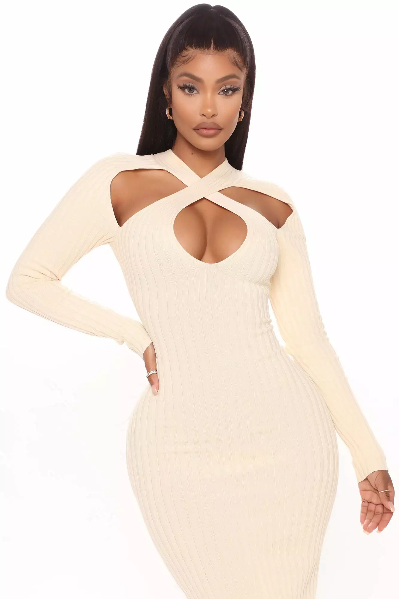 Fashion Nova Caught Looking Sweater Midi Dress - Cream 4 Fashion Nova Caught Looking Sweater Midi Dress - Cream - Image 2
