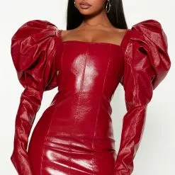 Fashion Nova The Drama Faux Leather Mini Dress - Red