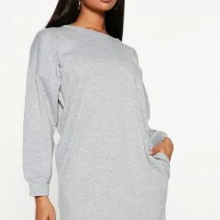 Fashion Nova Sandie Sweatshirt Dress - Heather Grey