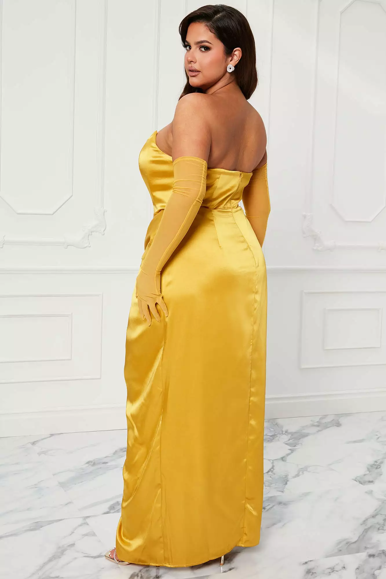 Fashion Nova Teagan Satin Maxi Dress Set - Mustard 8 Fashion Nova Teagan Satin Maxi Dress Set - Mustard - Image 6