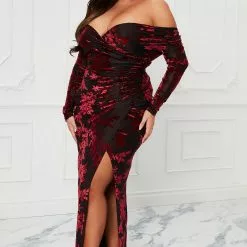 Fashion Nova Alexi Velvet Maxi Dress - Burgundy/combo -Fashion Nova Dresses Shop 10 10 22Studio7 KJ AC 14 34 18 64 DR1218 Burgundycombo 8984 PLUS ES