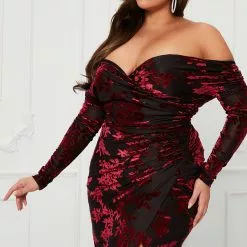 Fashion Nova Alexi Velvet Maxi Dress - Burgundy/combo -Fashion Nova Dresses Shop 10 10 22Studio7 KJ AC 14 34 22 64 DR1218 Burgundycombo 8986 PLUS ES