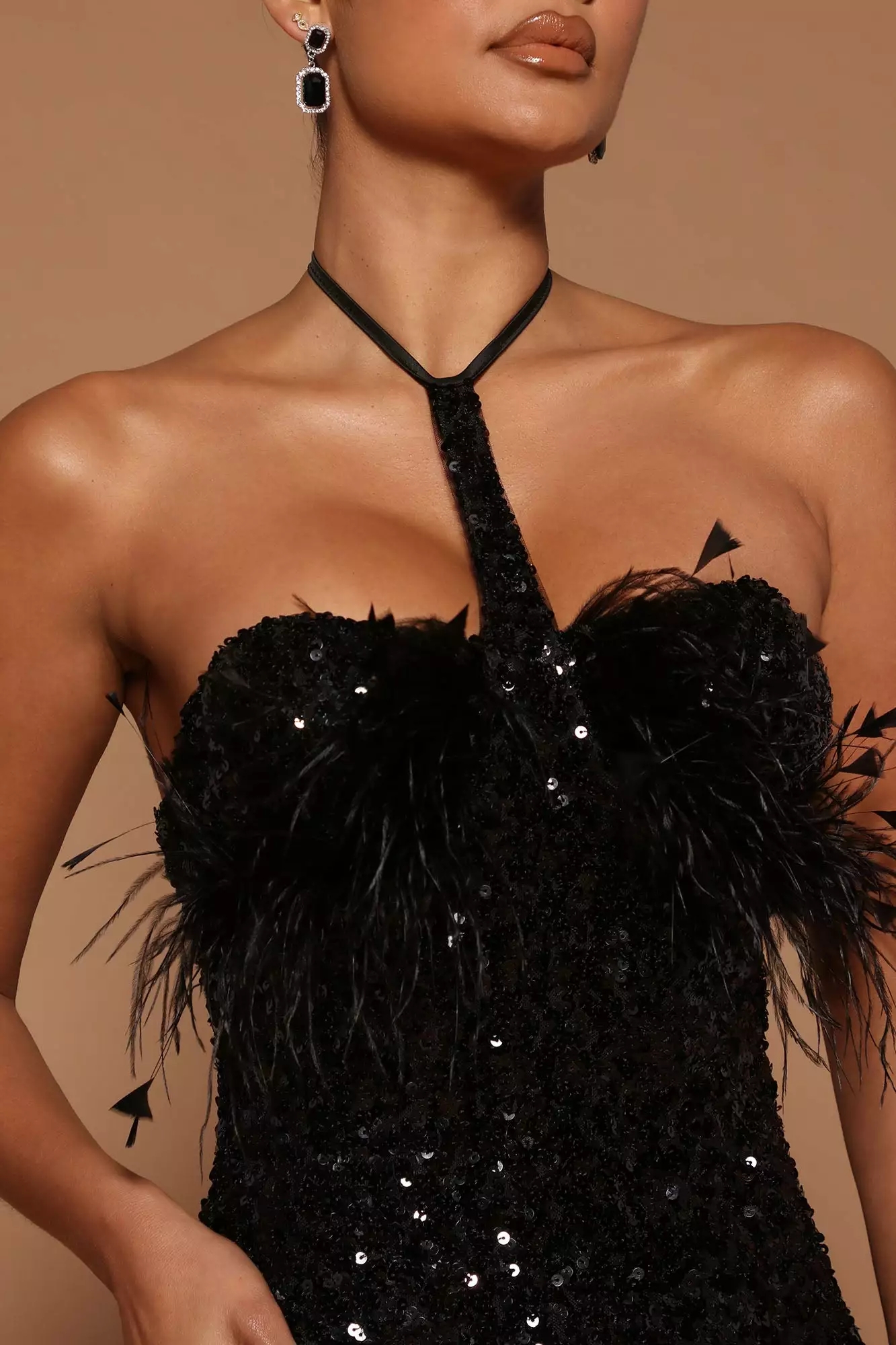 Fashion Nova Rylie Sequin Feather Halter Mini Dress - Black 5 Fashion Nova Rylie Sequin Feather Halter Mini Dress - Black - Image 3