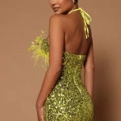 Fashion Nova Rylie Sequin Feather Halter Mini Dress - Chartreuse -Fashion Nova Dresses Shop 10 10 22Studio7 ME KP 10 42 42 10 BCCDQ43942 Chartreuse 0093 EH