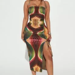 Fashion Nova Caught In A Dream Midi Dress - Orange/combo