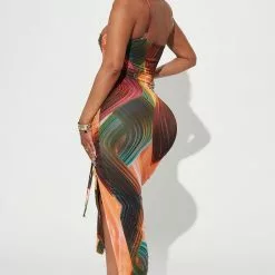 Fashion Nova Caught In A Dream Midi Dress - Orange/combo -Fashion Nova Dresses Shop 10 11 22Studio2 ME RL 13 22 23 7 MD7874B Orangecombo 4881 JB