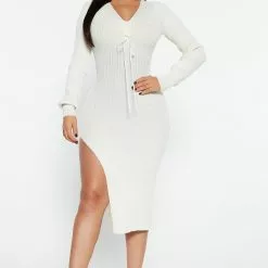 Fashion Nova Erica Sweater Midi Dress - Cream
