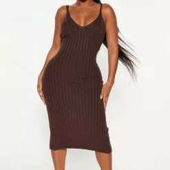 Fashion Nova Litzel Sweater Midi Dress - Chocolate