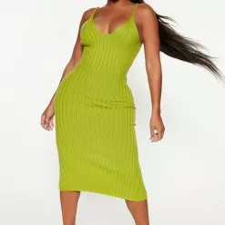 Fashion Nova Litzel Sweater Midi Dress - Green