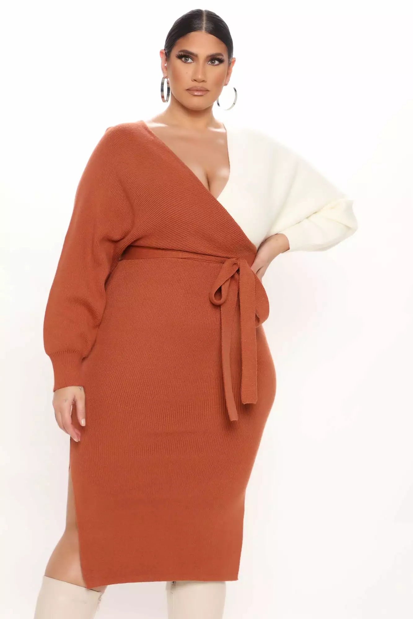 Fashion Nova Mona Colorblock Sweater Midi Dress - Rust/combo 9 Fashion Nova Mona Colorblock Sweater Midi Dress - Rust/combo - Image 7