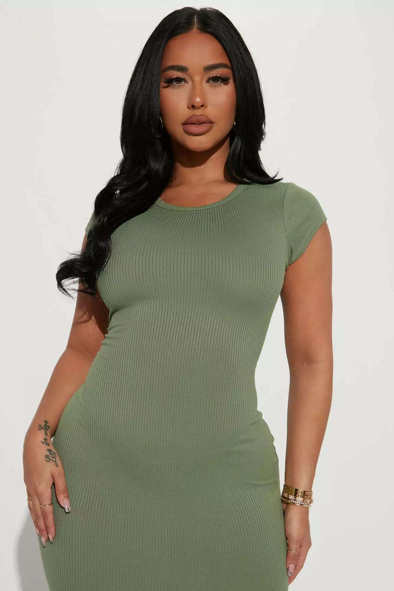 Fashion Nova Reagan Ribbed Maxi Dress - Olive 4 Fashion Nova Reagan Ribbed Maxi Dress - Olive - Image 2