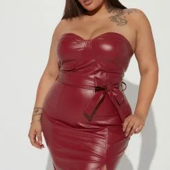 Fashion Nova Anais Faux Leather Midi Dress - Burgundy -Fashion Nova Dresses Shop 10 14 22Studio2 KS AR 11 24 38 25 MD8193 Burgundy 1243 PLUS ES